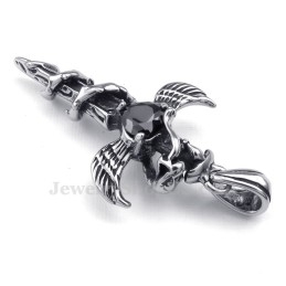 Colar Com Pingente De Cruz De Titânio Com Asas De Espada De Zircônia Preta (Corrente Grátis)