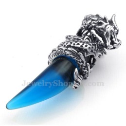 Colar Com Pingente De Dente De Dragão Em Titânio Azul (Corrente Grátis)