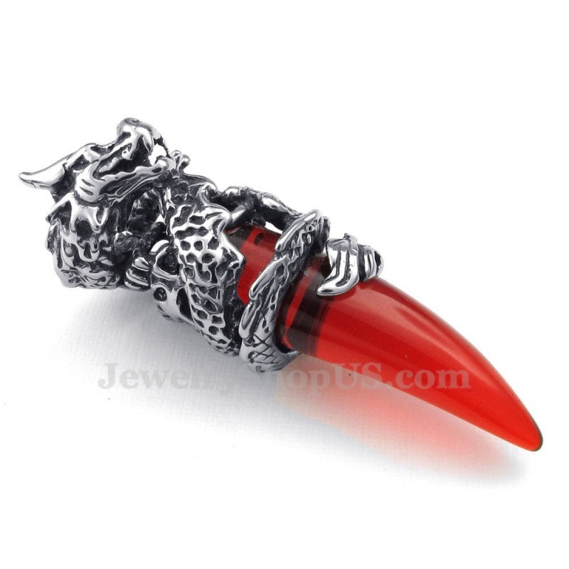 Colar Com Pingente De Dente De Dragão Em Titânio Vermelho (Corrente Grátis) Colar Com Pingente De Dente De Dragão Em Titânio Vermelho (Corrente Grátis)