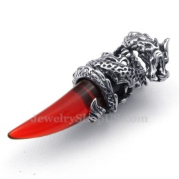 Colar Com Pingente De Dente De Dragão Em Titânio Vermelho (Corrente Grátis)