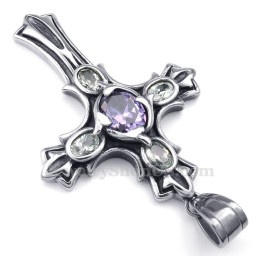 Colar Com Pingente De Cruz De Titânio E Zircônia Roxa (Corrente Grátis)