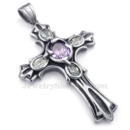 Colar Com Pingente De Cruz De Titânio E Zircônia Roxa (Corrente Grátis)