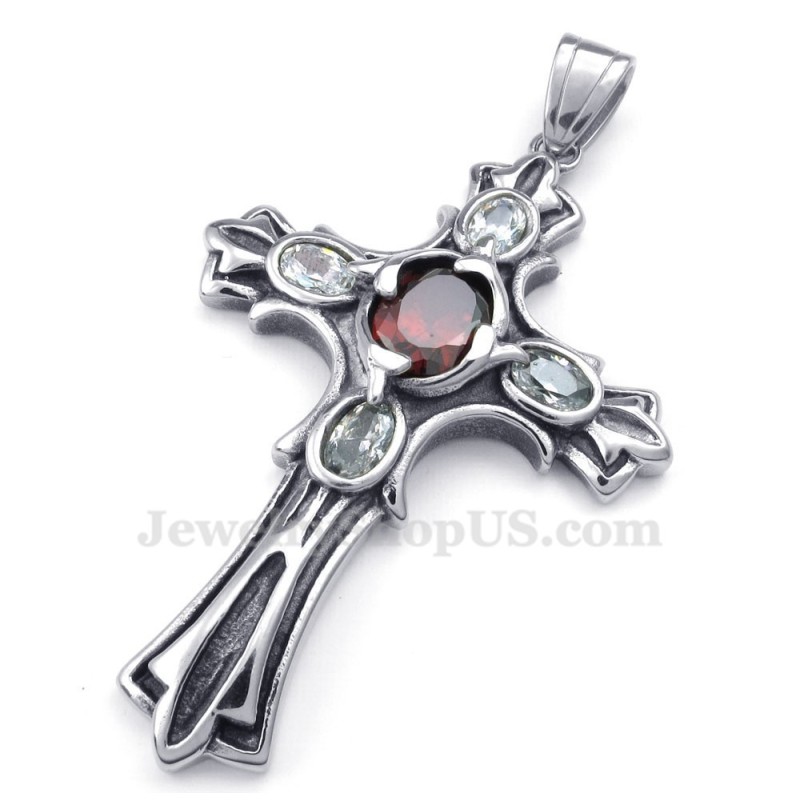 Colar Com Pingente De Cruz De Titânio E Zircônia Vermelha (Corrente Grátis) Colar Com Pingente De Cruz De Titânio E Zircônia Vermelha (Corrente Grátis)