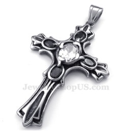 Colar Com Pingente De Cruz De Titânio E Zircônia Branca (Corrente Grátis)