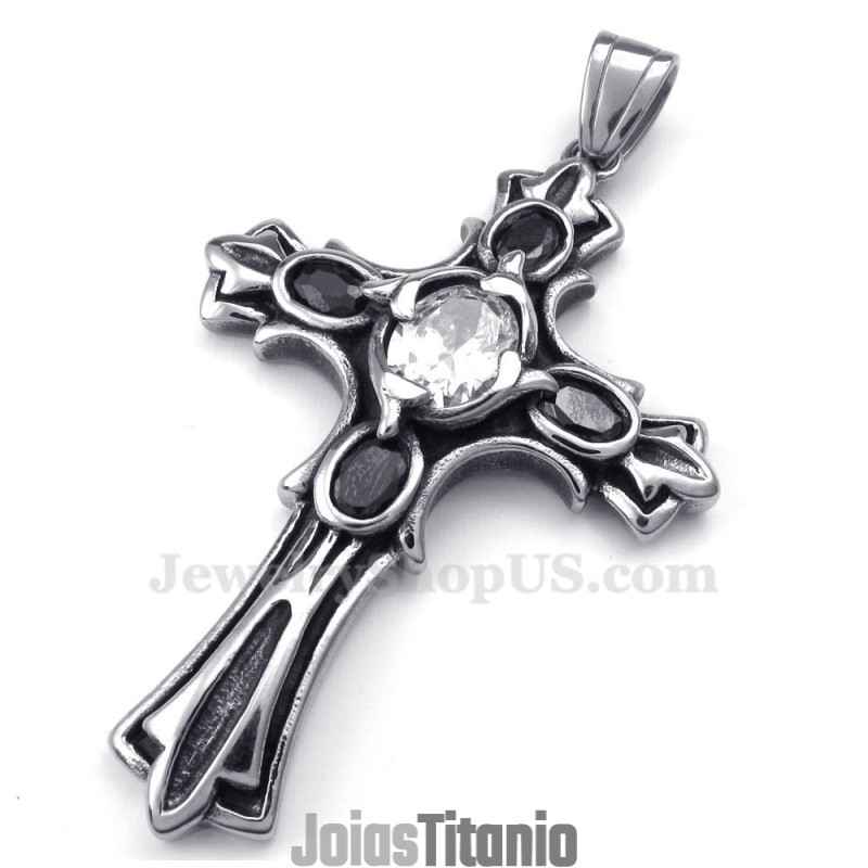 Colar Com Pingente De Cruz De Titânio E Zircônia Branca (Corrente Grátis) Colar Com Pingente De Cruz De Titânio E Zircônia Branca (Corrente Grátis)