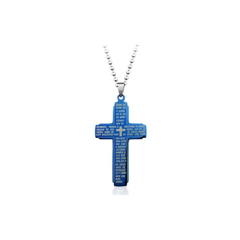 Pingente De Cruz De Titânio Da Bíblia Azul - Corrente Grátis Pingente De Cruz De Titânio Da Bíblia Azul - Corrente Grátis