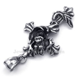 Colar Com Pingente De Cruz De Titânio Com Contas Pretas De Dragão (Corrente Grátis)