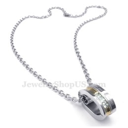 Colar Com Pingente De Casal Em Círculos De Titânio E Zircônia Branca (Corrente Grátis) (Um Par)