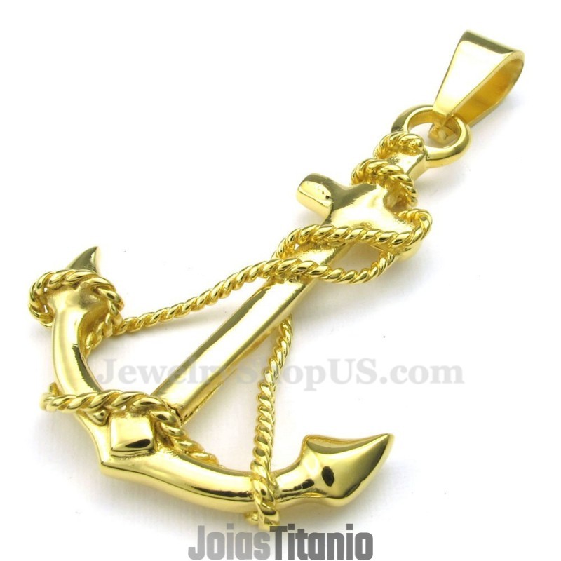 Colar Com Pingente De Âncora De Ouro E Titânio (Corrente Grátis) Colar Com Pingente De Âncora De Ouro E Titânio (Corrente Grátis)