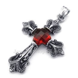 Colar Com Pingente De Cruz De Zircônia Vermelha De Titânio (Corrente Grátis)