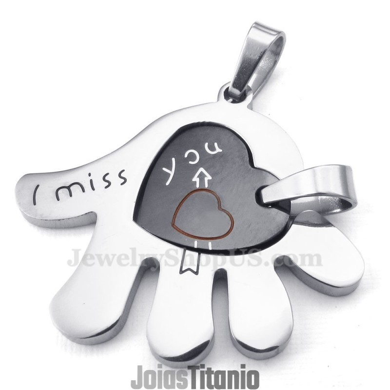 Colar Com Pingente De Coração Em Formato De Mão De Casal De Titânio (Corrente Grátis) (Um Par) Colar Com Pingente De Coração Em Formato De Mão De Casal De Titânio (Corrente Grátis) (Um Par)
