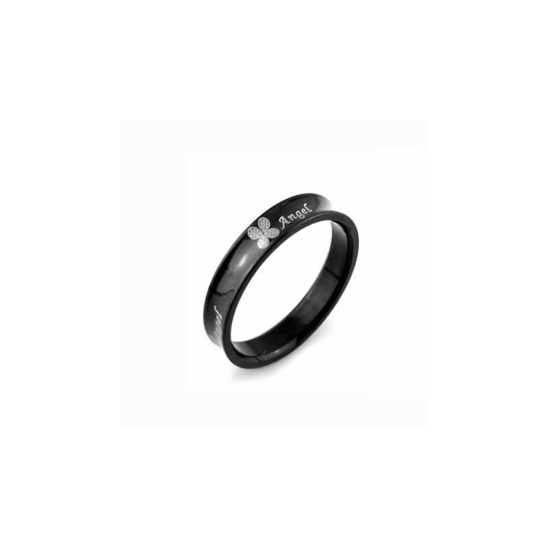 Anel Masculino De Titânio Preto De 6 Mm, Trevo De Quatro Folhas Anel Masculino De Titânio Preto De 6 Mm, Trevo De Quatro Folhas