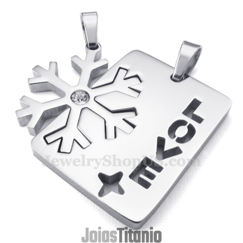 Colar Com Pingente De Floco De Neve Em Titânio Prateado (Corrente Grátis) (Um Par) Colar Com Pingente De Floco De Neve Em Titânio Prateado (Corrente Grátis) (Um Par)