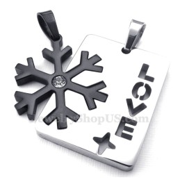 Colar Com Pingente De Casal Em Formato De Floco De Neve Preto De Titânio (Corrente Grátis) (Um Par)