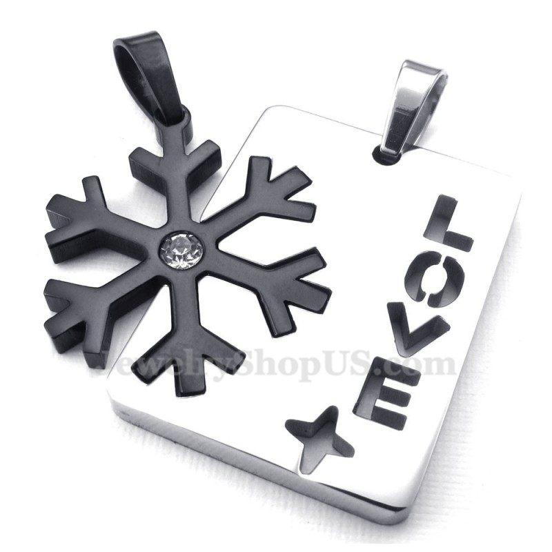 Colar Com Pingente De Casal Em Formato De Floco De Neve Preto De Titânio (Corrente Grátis) (Um Par) Colar Com Pingente De Casal Em Formato De Floco De Neve Preto De Titânio (Corrente Grátis) (Um Par)