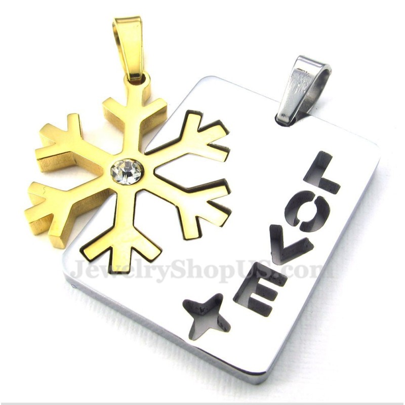 Colar Com Pingente De Floco De Neve Em Titânio E Ouro Para Casais (Corrente Grátis) (Um Par)