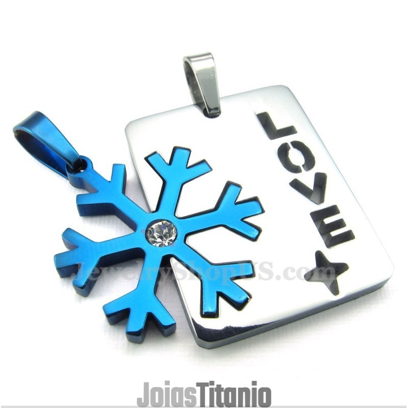 Colar Com Pingente De Floco De Neve Azul De Titânio Para Casais (Corrente Grátis) (Um Par) Colar Com Pingente De Floco De Neve Azul De Titânio Para Casais (Corrente Grátis) (Um Par)