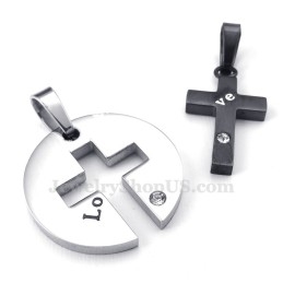 Colar Com Pingente De Casal Em Titânio Preto E Cruz (Corrente Grátis) (Um Par)