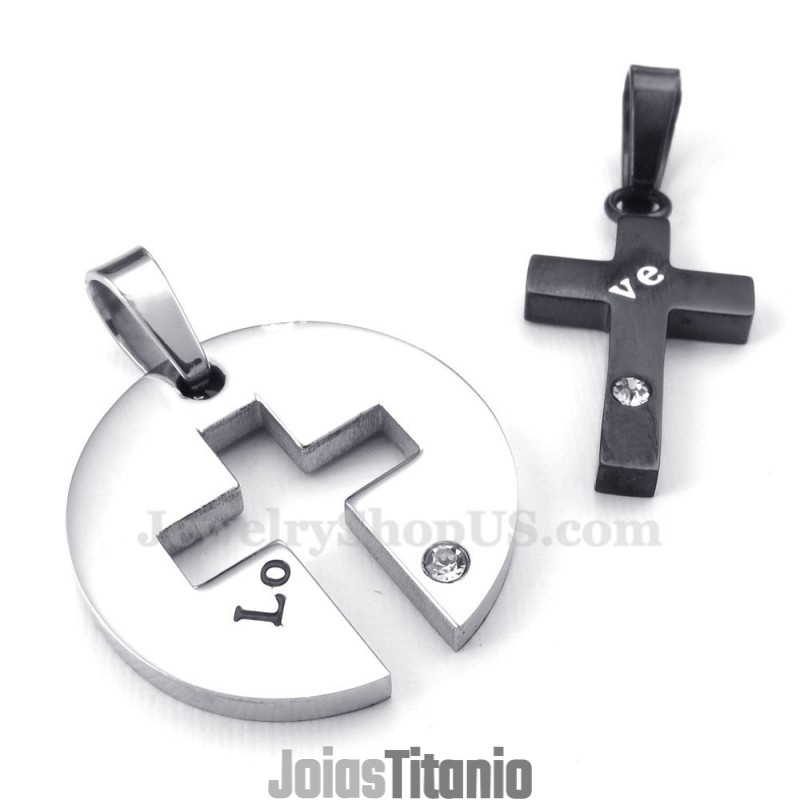 Colar Com Pingente De Casal Em Titânio Preto E Cruz (Corrente Grátis) (Um Par) Colar Com Pingente De Casal Em Titânio Preto E Cruz (Corrente Grátis) (Um Par)