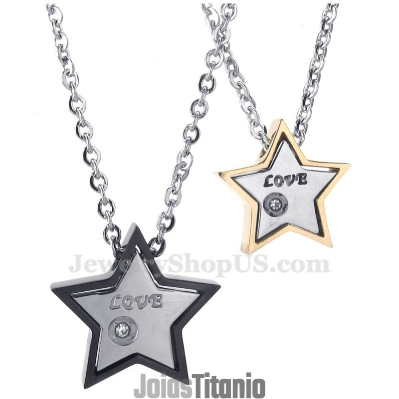 Colar Com Pingente De Casal Em Formato De Estrela De Cinco Pontas De Titânio (Corrente Grátis) (Um Par) Colar Com Pingente De Casal Em Formato De Estrela De Cinco Pontas De Titânio (Corrente Grátis) (Um Par)