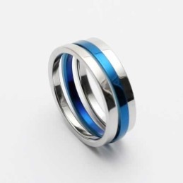 Anel Masculino De Titânio Azul E Prata De 6 Mm