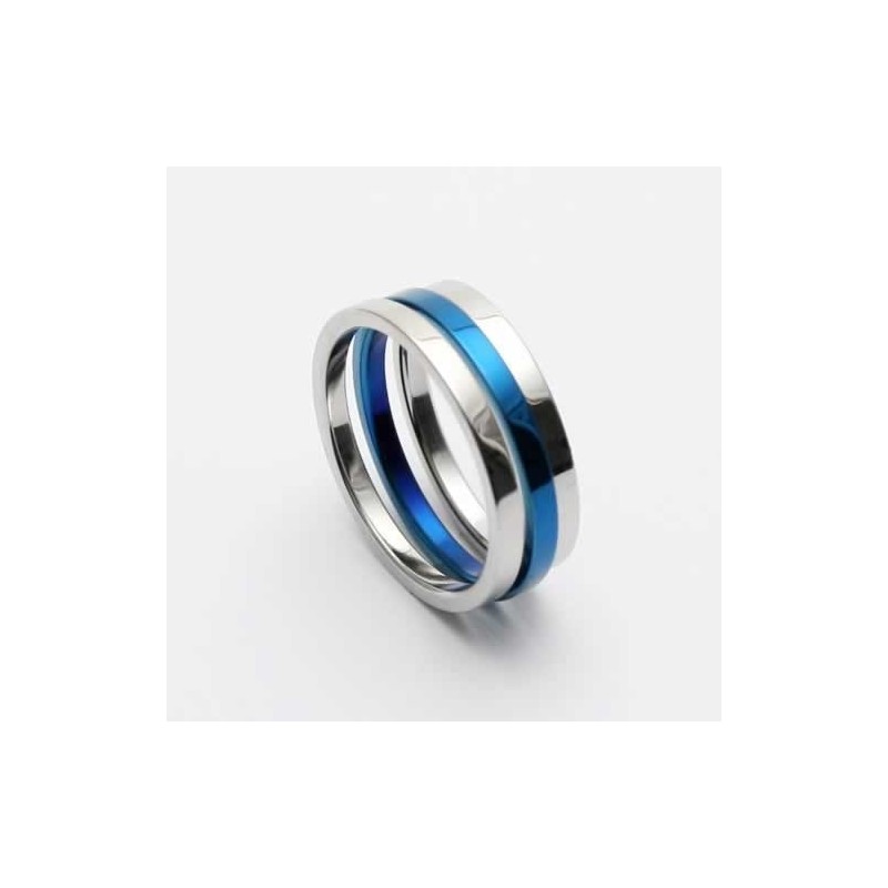 Anel Masculino De Titânio Azul E Prata De 6 Mm Anel Masculino De Titânio Azul E Prata De 6 Mm