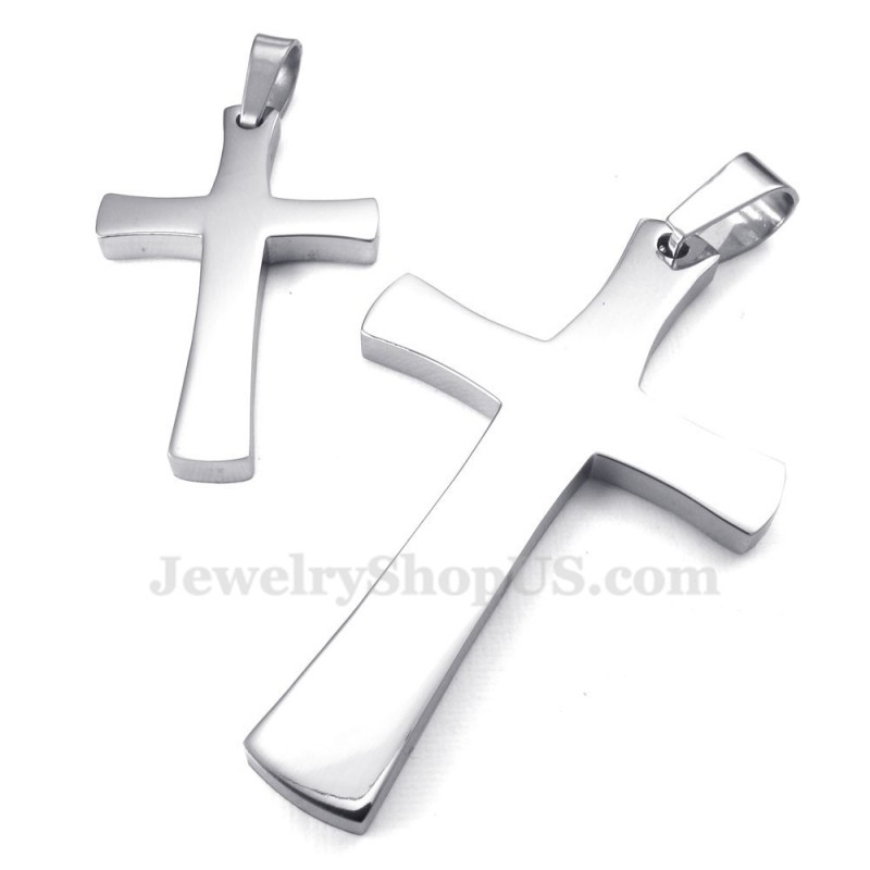 Colar Com Pingente De Cruz De Titânio Prateado Para Casais (Corrente Grátis) (Um Par)