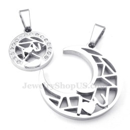 Colar Com Pingente De Casal Em Titânio E Prata Com Lua E Estrelas (Corrente Grátis) (Um Par)