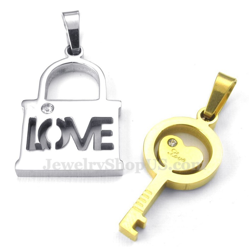Colar Com Pingente De Chave De Titânio E Ouro (Corrente Grátis) (Um Par) Colar Com Pingente De Chave De Titânio E Ouro (Corrente Grátis) (Um Par)