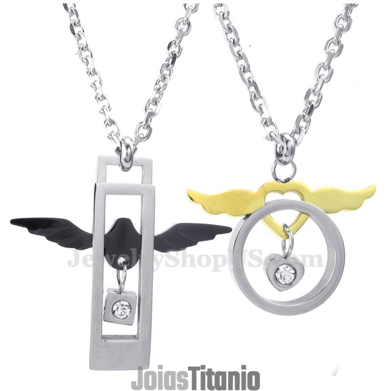 Colar Com Pingente De Casal Em Formato De Asas De Titânio Da Moda (Corrente Grátis) (Um Par) Colar Com Pingente De Casal Em Formato De Asas De Titânio Da Moda (Corrente Grátis) (Um Par)