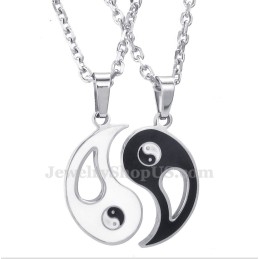 Colar Com Pingente De Casal Tai Chi De Titânio (Corrente Grátis) (Um Par)