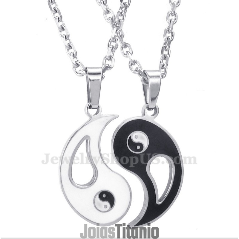 Colar Com Pingente De Casal Tai Chi De Titânio (Corrente Grátis) (Um Par) Colar Com Pingente De Casal Tai Chi De Titânio (Corrente Grátis) (Um Par)