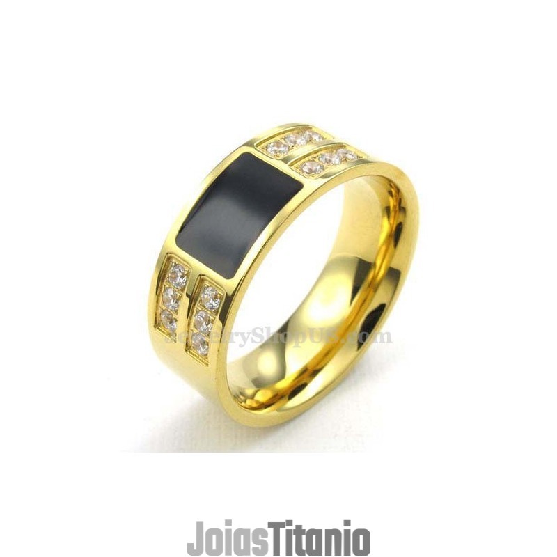 Anel De Titânio Dourado Com Zircônia Branca Anel De Titânio Dourado Com Zircônia Branca