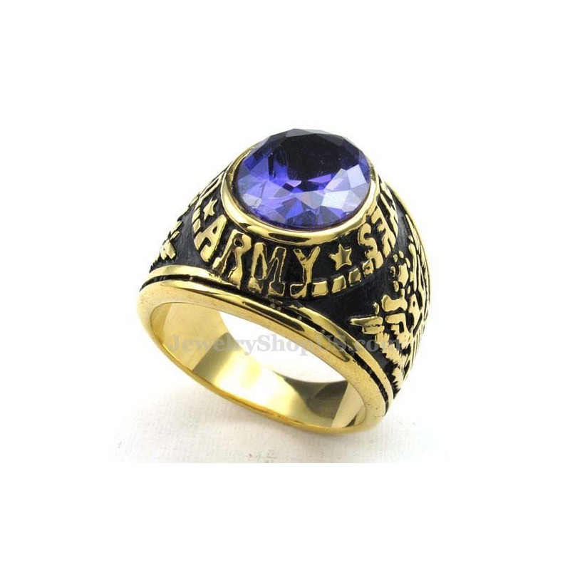 Anel De Titânio Dourado Com Zircônia Azul Anel De Titânio Dourado Com Zircônia Azul