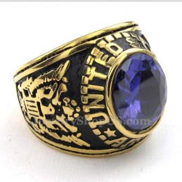 Anel De Titânio Dourado Com Zircônia Azul