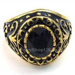 Anel De Titânio Dourado Com Zircônia Preta