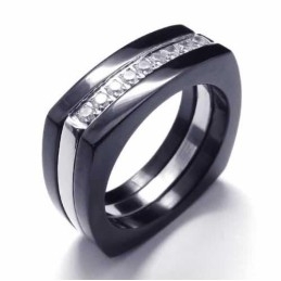 Anel De Titânio Preto Unissex Com Diamante De 8 Mm