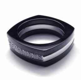 Anel De Titânio Preto Unissex Com Diamante De 8 Mm