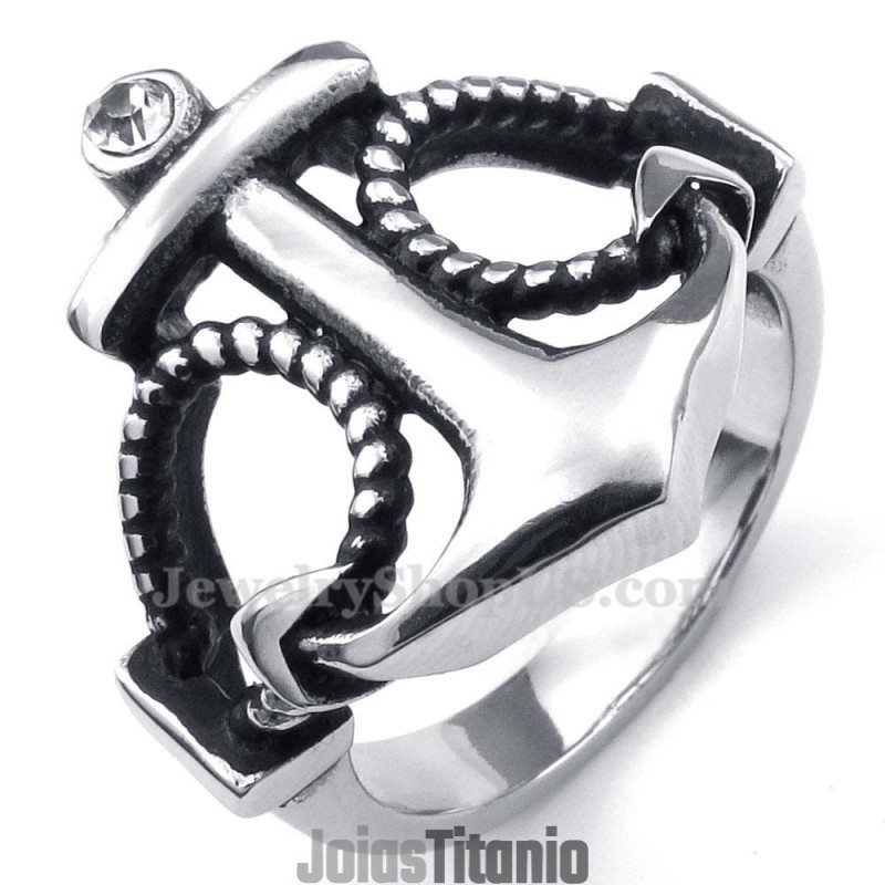 Anel De Âncora De Titânio Com Zircônia Branca Anel De Âncora De Titânio Com Zircônia Branca