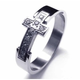 Anel De Titânio Unissex Com Diamante Cruzado De 8 Mm