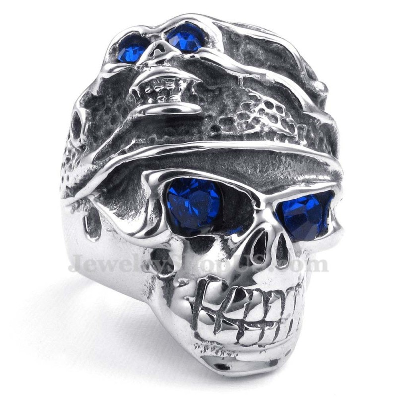 Anel De Caveira De Titânio Com Zircônia Azul Anel De Caveira De Titânio Com Zircônia Azul