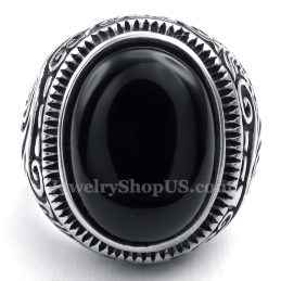 Anel De Titânio Com Pedra Ornamental Preta