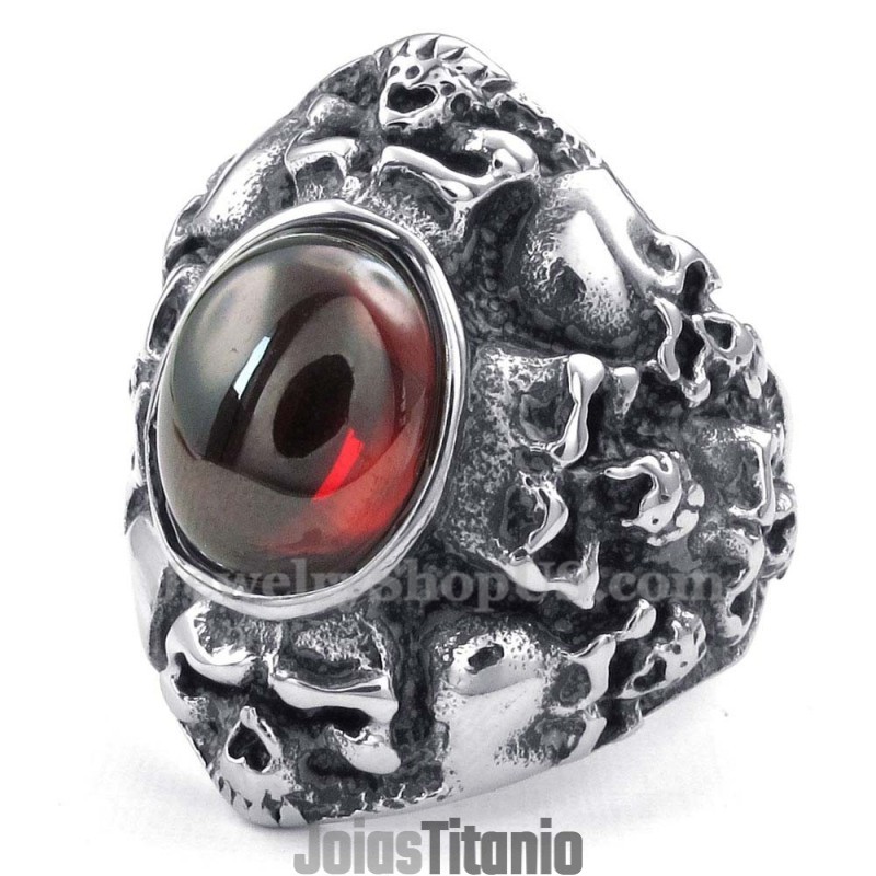 Anel De Caveira De Titânio Com Zircônia Vermelha Anel De Caveira De Titânio Com Zircônia Vermelha