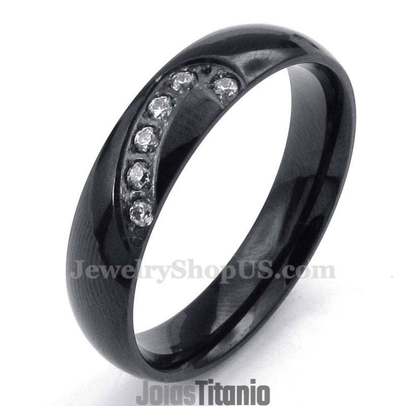 Anel De Coração De Titânio Preto Com Zircônia Branca