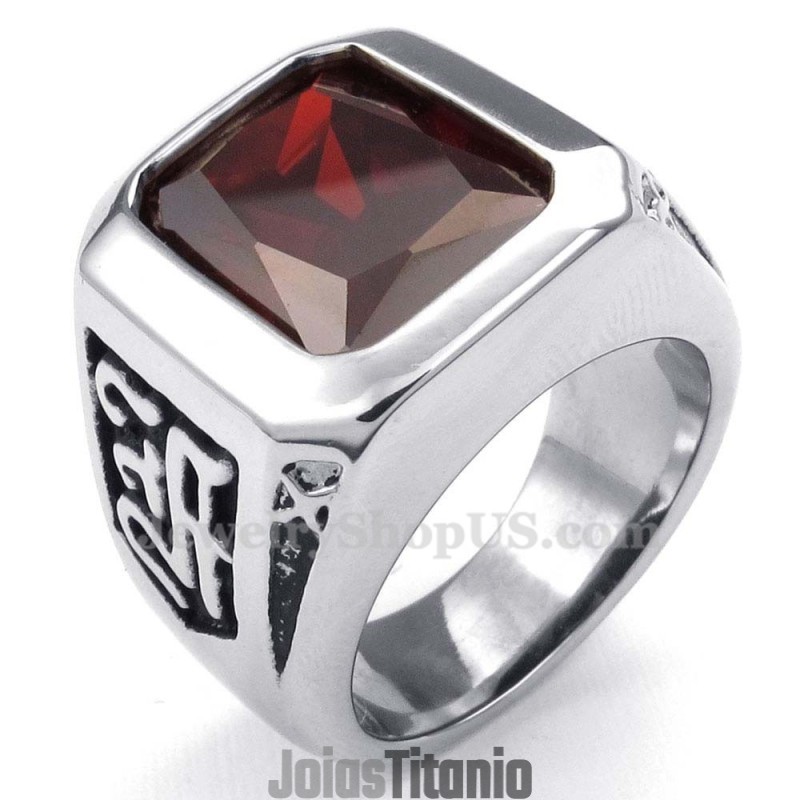 Anel De Titânio Com Zircônia Vermelha
