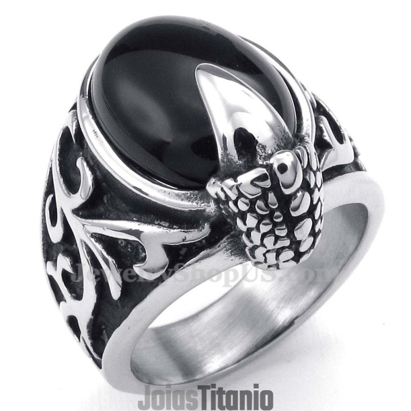 Anel De Ágata Negra De Titânio Incrustado Anel De Ágata Negra De Titânio Incrustado