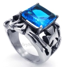 Anel De Titânio Com Pedra Ornamental Azul