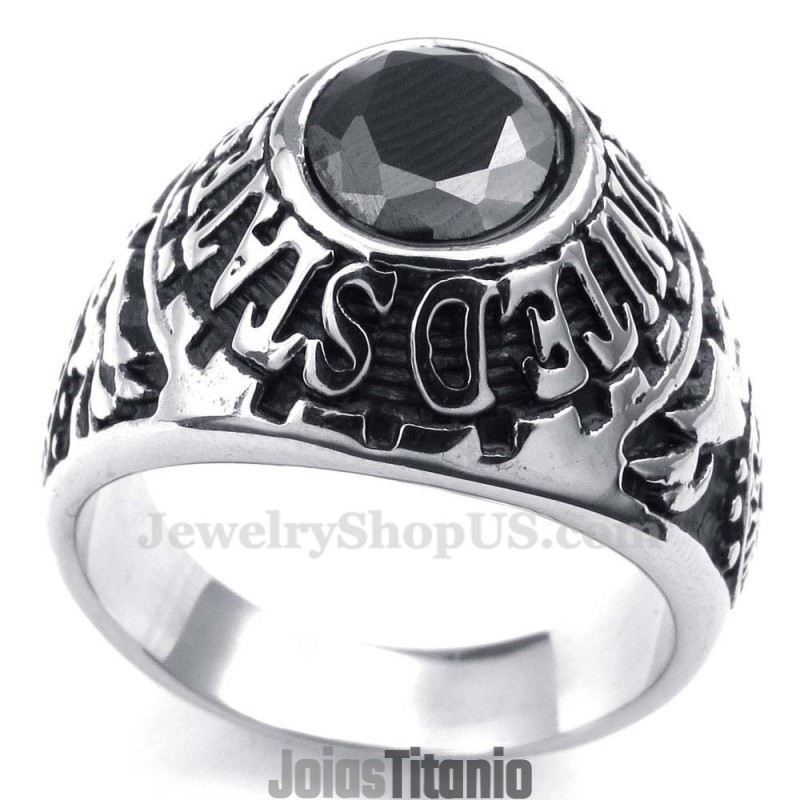Anel De Titânio Com Zircônia Preta Incrustada