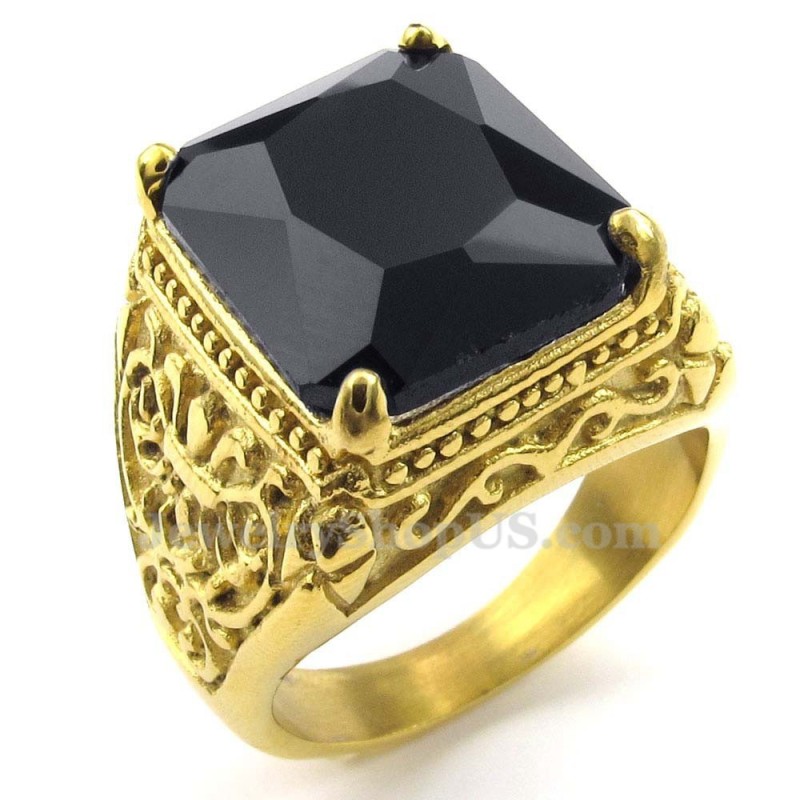 Anel De Titânio Dourado Com Zircônia Preta