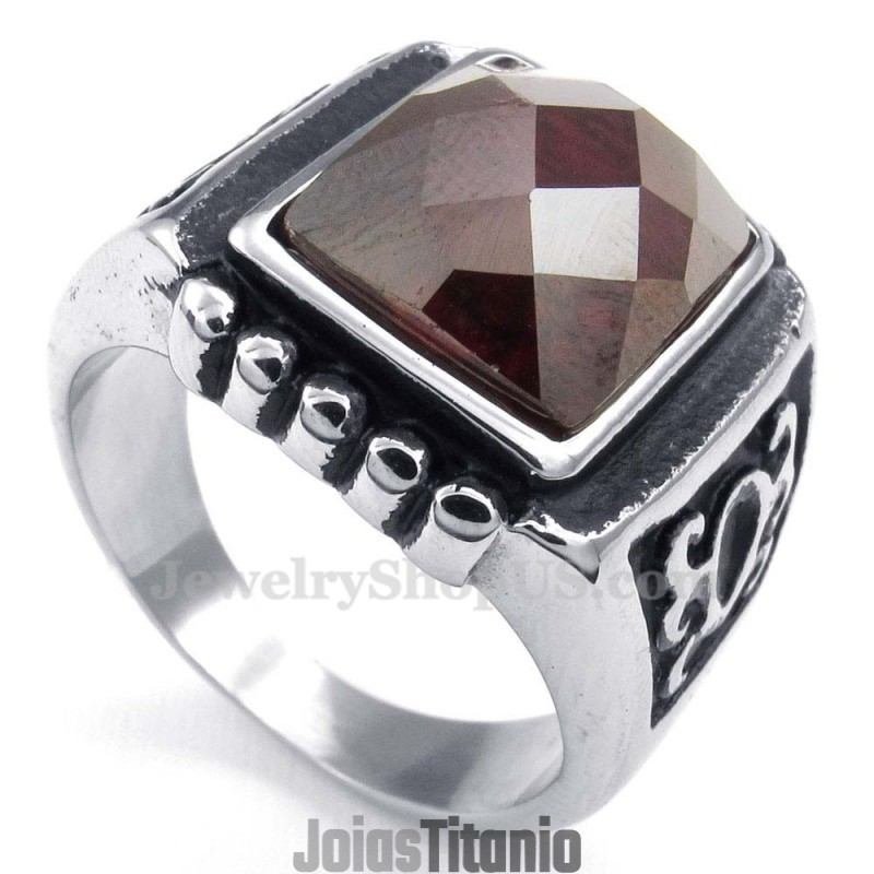 Anel De Titânio Com Zircônia Vermelha